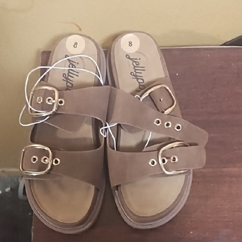 Jellypop Tan Sandals with Gold Accents